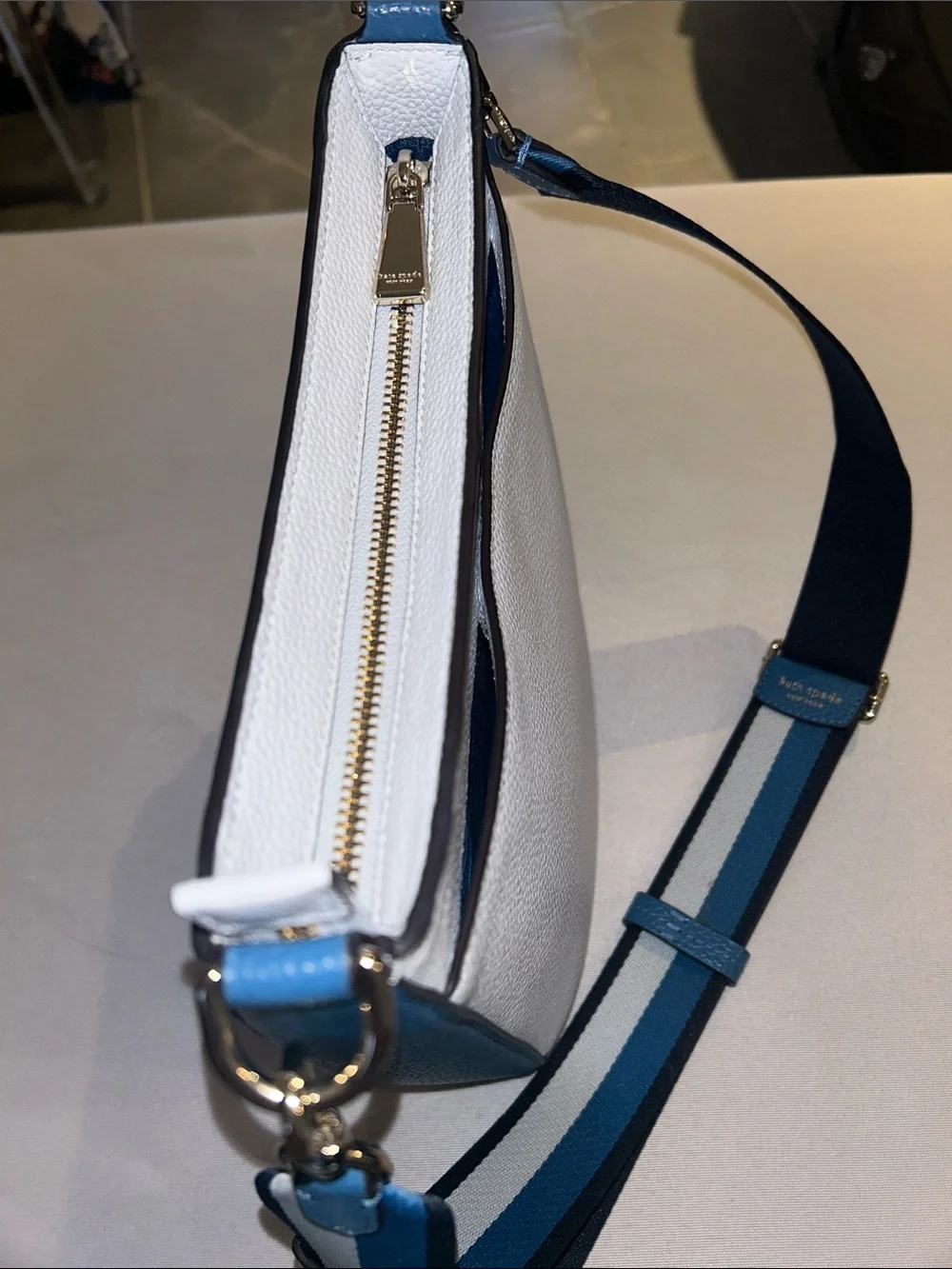 Kate Spade Blue two-toned Leather Crossbody Messenger Bag with Branded Strap